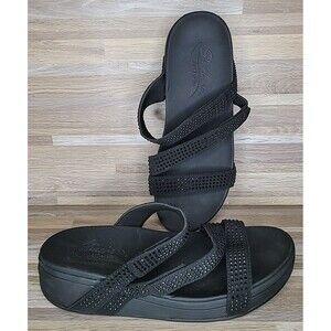 Skechers Arch Fit Retrograde Black Comfort Slide Sandals Women's Size 11 NEW‎